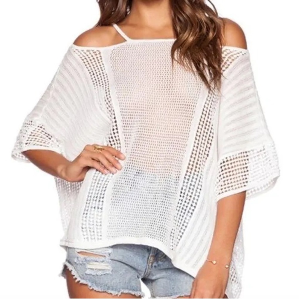 Free People Echo Open Stitch Crochet Cold Shoulder Drapey Sweater Top Bogo
